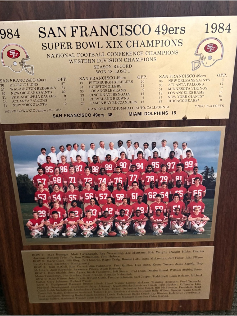San Francisco 49ers Super Bowl XIX Champions Plaque - Red and Gold 1984